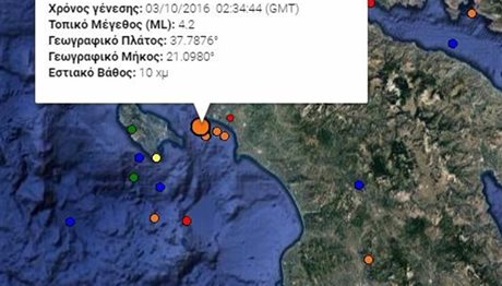 Σεισμός 4,2 Ρίχτερ μεταξύ Ζακύνθου και Κυλλήνης