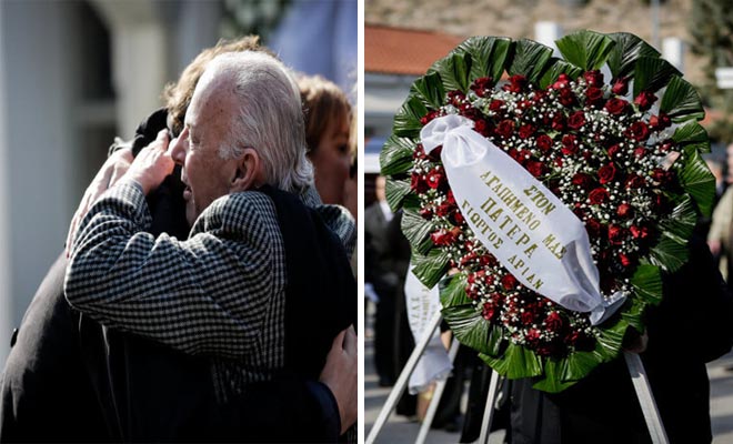 Συντετριμμένος ο Γιώργος Λάνθιμος στην κηδεία του πατέρα του