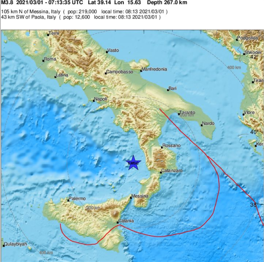 Σεισμός 3,8 Ρίχτερ στη νότια Ιταλία – Δείτε χάρτη με το επίκεντρο
